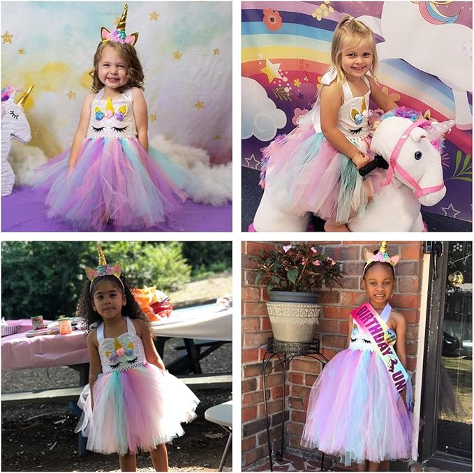 Tutu Dreams Handmade Sequin Unicorn Dress for Girls 1-10Y with Headband Birthday Dance Party Dresses