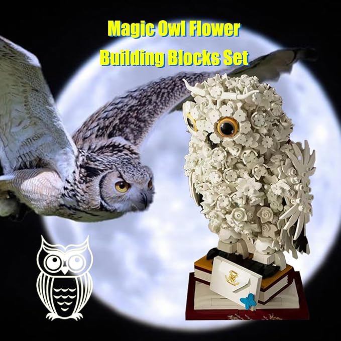Animal Magic Owl Flower Building Blocks Set，Suitable for Adults who Enjoy Creative Hobbies Flower & Animal Collectible Table Art Set（1239Pieces） Interesting Gift for Building Block Enthusiasts