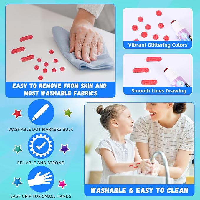 Crtiin 72 Pack Dot Markers Bulk, 6 Colors 12 Boxes Washable Dot Paint Markers for Kids Bingo Daubers Supplies Ideal for Activity Craft Kits Coloring Supplies Class Gift Art Party Favors