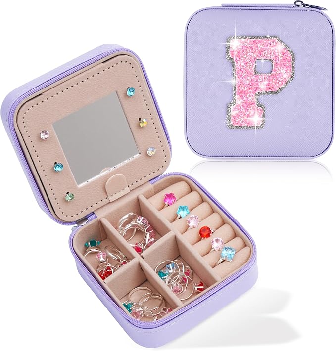 Travel Jewelry Case - Personalized Jewelry Box for Women,Small Jewelry Organizer Cute Jewelry Organizers and Storage Aesthetic,Travel Essentials Birthday Gifts for Girls Women | Lavender,P