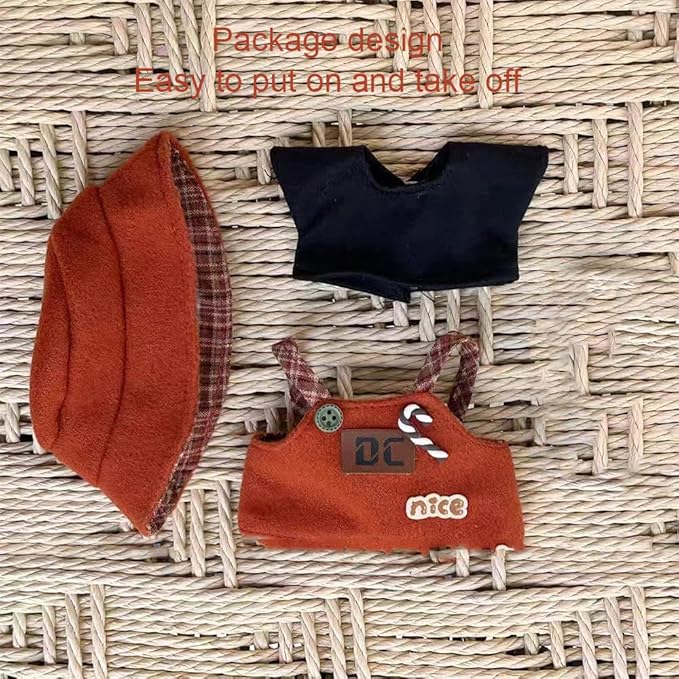 17cm Clothes Set, Cute Hat Unique Pocket Design Overalls Dress up Set(NO Doll), Handmade Clothing Designed for 17cm Doll (Brown Set)