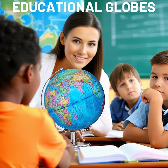 9" Illuminated Globes, 88 Constellations Map & Built-in LED Light & Learning 3-in-1, USB Charging, None-Slip Stainless Steel Stand for Classroom Education & Bedroom Decor, Inspire Geography Interest