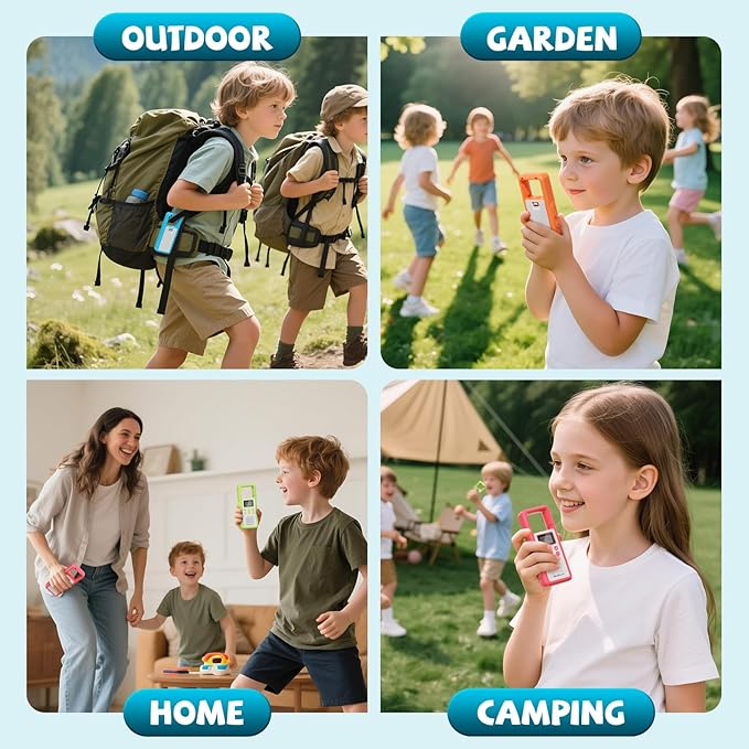 QUOLIX Walkie Talkies for Kids 2 Pack Rechargeable with NOAA & VOX, Kids Walkie Talkies with Long-Lasting Battery Toys for 3-12 Year Old Boys Girls, Durable Outdoor Gifts for Camping, Hiking Games