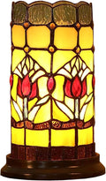 Bieye L10648 Tulip Flower Tiffany Style Stained Glass Mini Table Lamp Night Light with 5-inch Wide Lampshade for Bedside Bedroom Living Room Home Decoration, 10 inches Tall