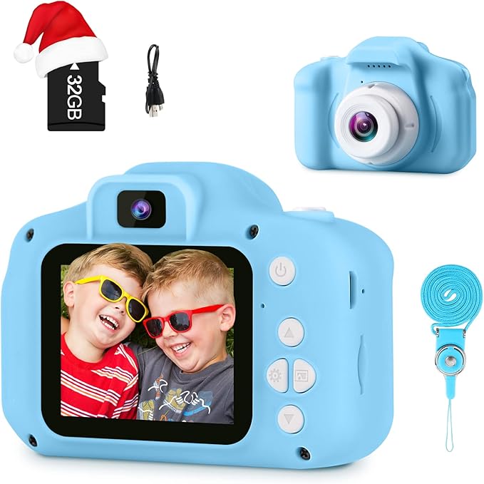 GKTZ Toys for Girls Age 3-8, Kids Camera Digital Video Toddler Camera Children Camcorder Birthday Gifts for 3 4 5 6 7 8 Year Old Girls with 32GB SD Card (Blue)