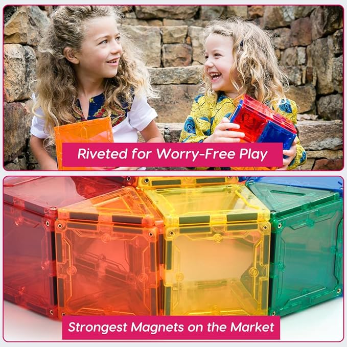 Magnetic Building Tiles, 108 Piece Foundation Set for Boys Girls Kids, Educational Creative Learning Activity Building Block Toddler Toys, STEM, Children Ages 3 Years +