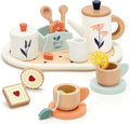 Wooden Tea Set for Toddlers,Wooden Tea Party Set for Kids Pretend Play Food Toy Set Kitchen Accessories Tea Time Party with Play Food for Girls and Boys 3 Years and up