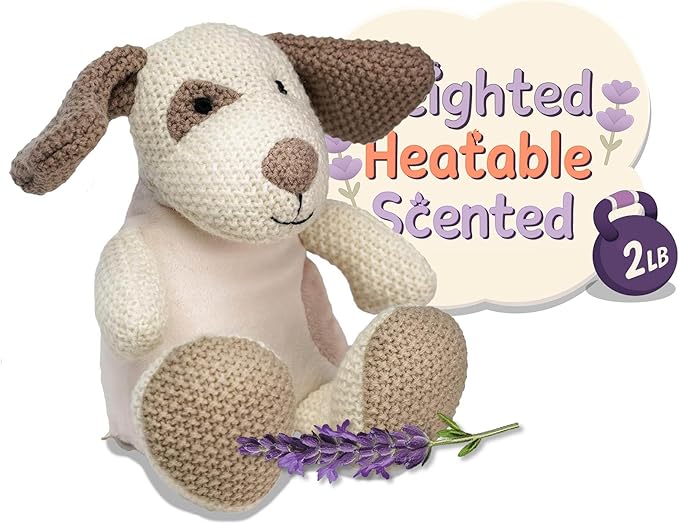 WILD BABY Microwavable & Weighted Plush Toy - Dog Stuffed Animal for Comfort & Warmth - Soft, Heatable Plushie for Snuggles - Great for Kids, Toddlers & All Ages