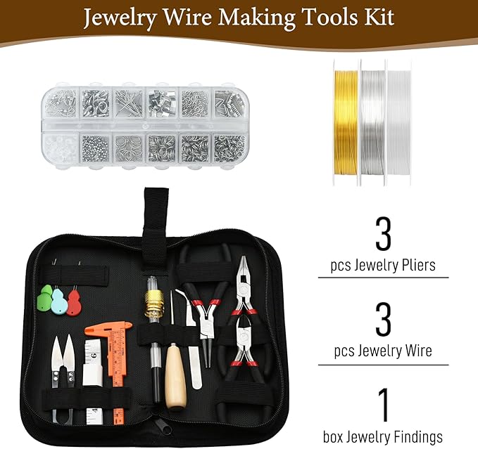 LYFJXX Jewelry Making Supplies Kit with Jewelry Pliers, Jewelry Wires and Jewelry Findings for DIY