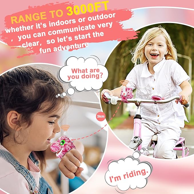 Dinosaur Walkie Talkies for Kids 3 Pack Camping Gear T-Rex Outdoor Toys for Girls Age 3-12 Year Old 3 Channel Long Range Birthday Gifts Christmas Stocking Stuffers