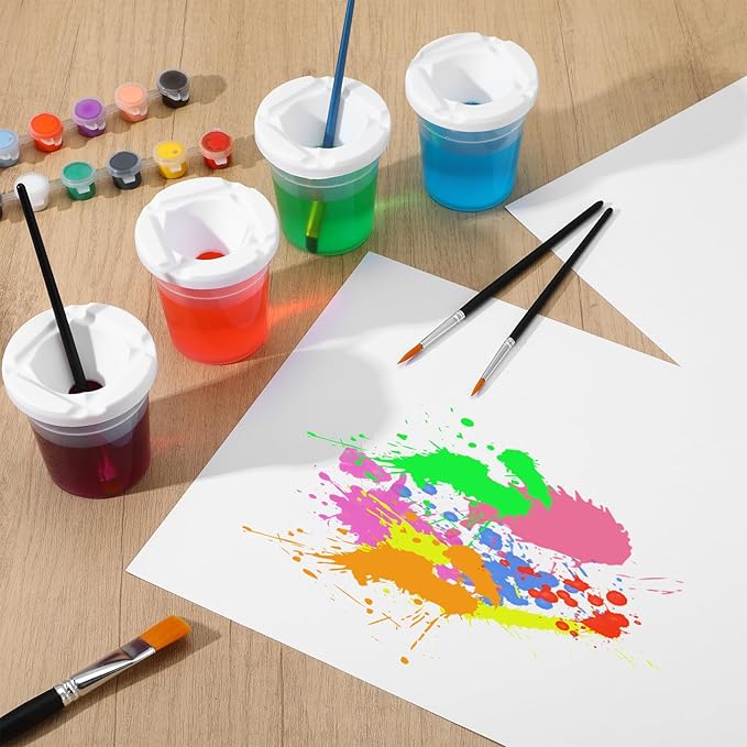 24 Packs No Spill Paint Cups with Lids for Painting Activities Reusable Spill Proof Paint Cups for Home Arts Crafts Supplies