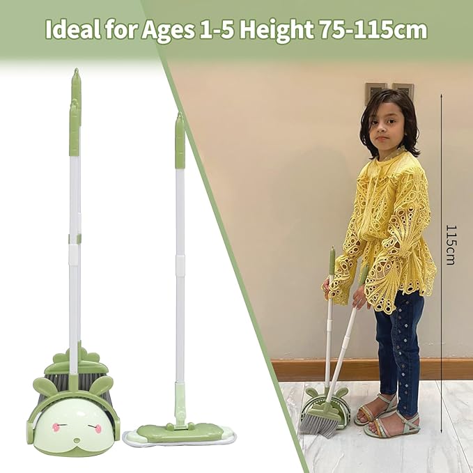 Kids Cleaning Toy Set, Mini Child Broom, Mop and Dustpan, Little Housekeeping Helper Set ,Pretend Home Cleaning Play Set for Toddler Age 1-5,6pcs (Green)