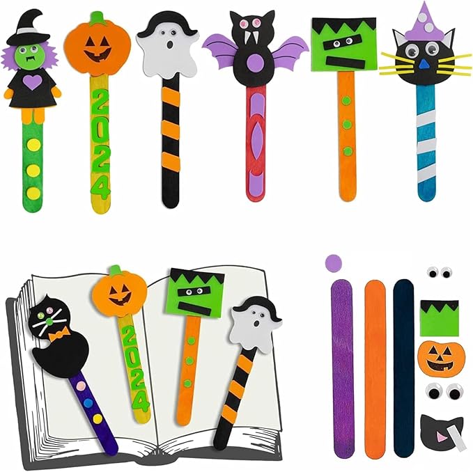 4E's Novelty Halloween Bookmark Craft for Kids - 12 Pack Bulk Kids Halloween Crafts Ages 4-8, 8-12 Halloween Activities for Kids Classroom 2025 Halloween Bookmarks, DIY Foam Halloween Craft Kit