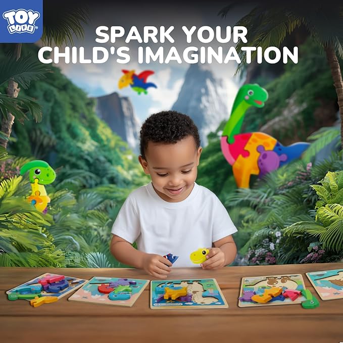 TOY Life Wooden Puzzles for Toddlers 2-4, 12 Pack Dinosaurs Puzzles for Toddler 1-3, Kids Montessori Toys for 1 2 3 Year Old, Educational Toys for Boys Girls Age 2 3 4 5, Baby Learning Toy Gifts
