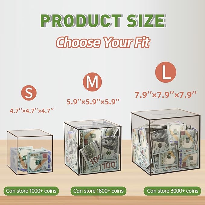 Clear Piggy Bank for Adults/Kids, Acrylic Unopenable Money Box for Cash Coin Saving, Must Break to Open, Money Saving Jar for Adults Boys Girls, Size 5.9''