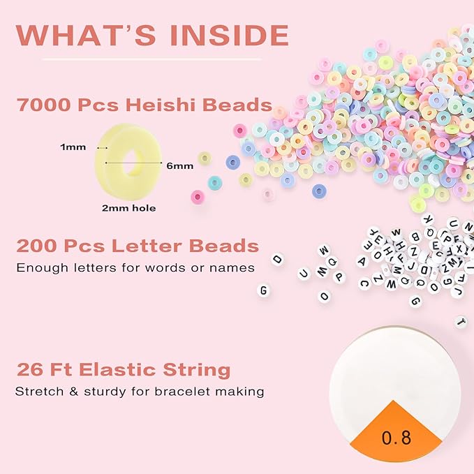 ADIIL 7200pcs Clay Beads Bracelet Making Kit, 6mm Polymer Heishi Beads for Jewelry Making, Friendship Bracelet Kit Birthday Gift for Adults Colorful