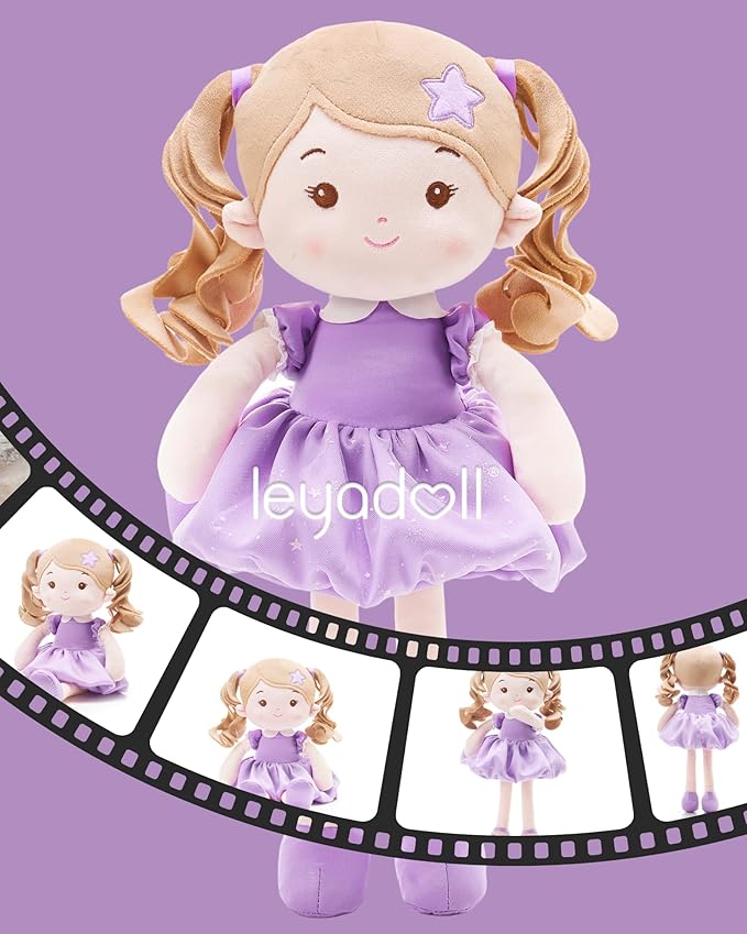 LeyaDoll Personalized Soft Baby Doll Toys for Girls (16''), My First Christmas Dolls, Leya Doll Baby Rag Doll Plush Toys for Toddler Kids Infants -Princess Starlet Light Purple