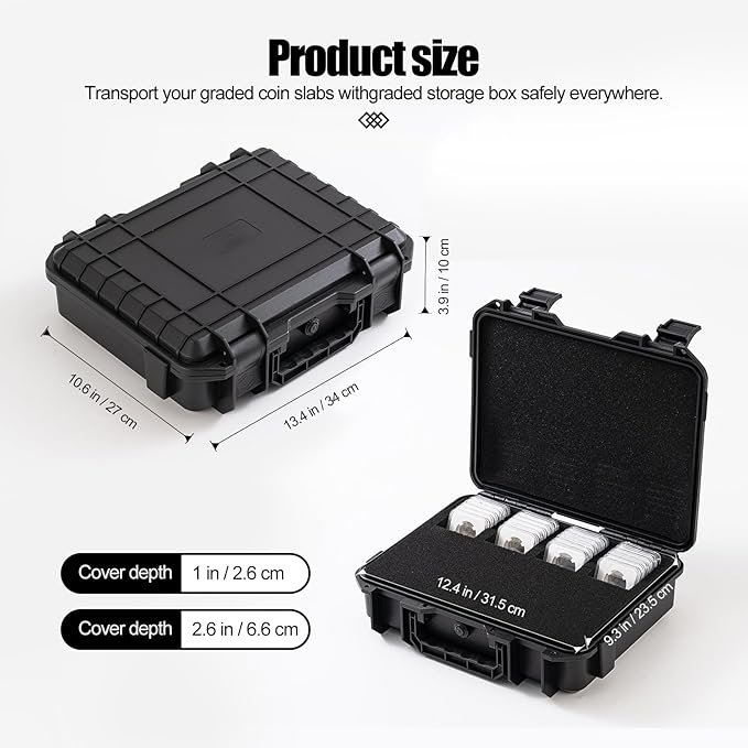 Graded Coin Slab Case Fits PCGS, NGC & More - Travel Holder Case for Storage, Transport, & Organization of Coin Collection/Customizable Pick & Pluck Foam