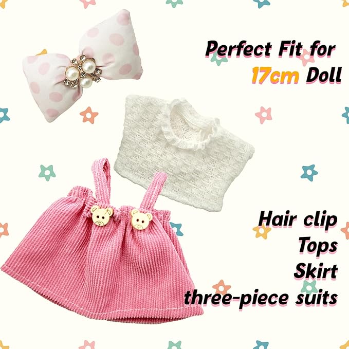 Clothes for 17cm Doll, 2 PCS Cute Chic Style Hair Clip & Dress Set, Dress up Outfit Exquisite Accessories for Dolls