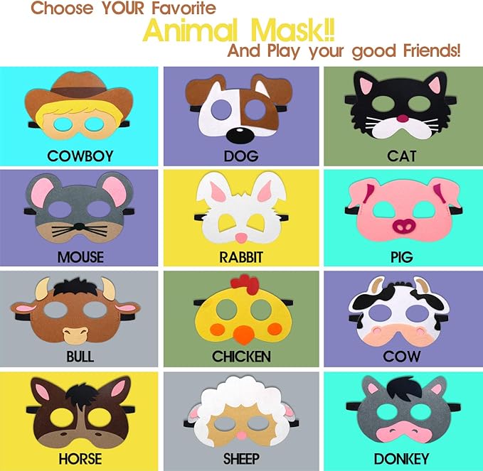 CiyvoLyeen Party Animals Felt Masks Jungle Farm Forest Animals Theme Birthday Party Favors Party Supplies for Boys or Girls