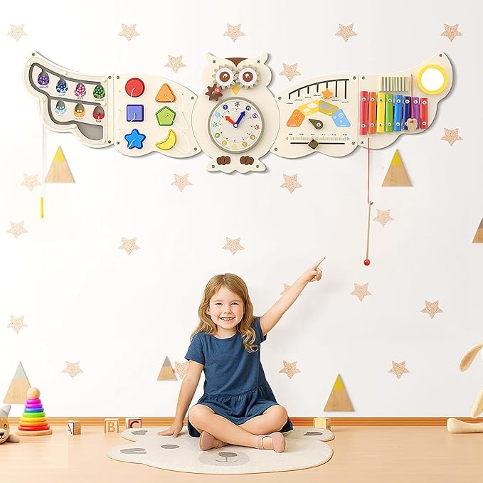 Sensory Wall Panel for Kids - Owl Wall Toys for Toddlers 1-3, Montessori Activity Wall Busy Board Toys, Activity Board for Kids, Activity Center & Sensory Room