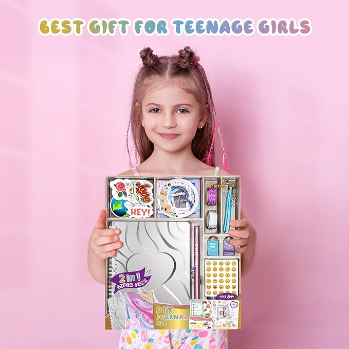 PERRYHOME 2-Pack DIY Journal Kit for Girls - 200+Pcs Journal Set for Teen & Tween Girls, Journaling Art & Crafts Kits, Scrapbook & Diary Supplies Set, Ideal Gifts for 8 9 10 11 12 13 14 Year Old Girl