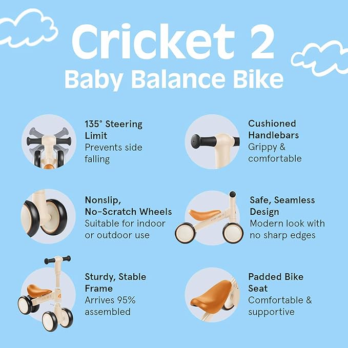 Retrospec Cricket 2 Baby Walker Balance Bike with 4 Wheels - Safe Learning Toy for Ages 12-24 Months - Scratch-Resistant Indoor Outdoor Toddler Riding Toy with Steering Limit & Soft Grips