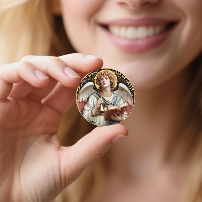 Archangel Gabriel Prayer Coin – Patron Saint of Communication, Divine Messenger Pocket Token for Protection & Guidance, Inspirational Christian Gift for Men & Women, Catholic Devotional Keepsake
