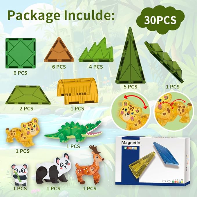 Magnetic Tiles Set Rare Animals Theme Toys, Magnet Tiles Building Blocks Toys for Kids Ages 3+