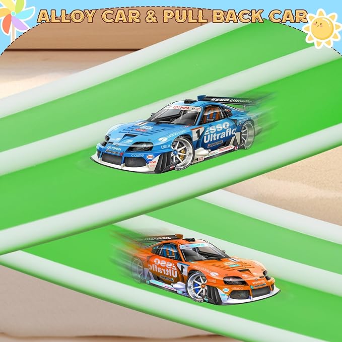 Flex Track 15 Ft Starter Set, Flexible Race Car Ramp Track for Ages 3 & Up with Suction Cups Compatible with Diecast 1/64th Cars