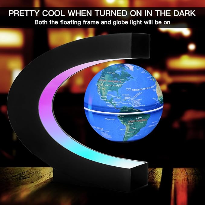 Gresus Upgraded Magnetic Levitation Floating Globe with C Shape Base, Floating World Map Globe with LED Lights, Great Fathers Students Business Boyfriend Birthday Gift for Home Desk Decoration ( will light up)