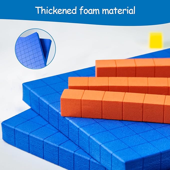Foam Base Ten Blocks for Place Value, Early Counting, Manipulatives, Counters, Cubes - Kids Math Learning Tool