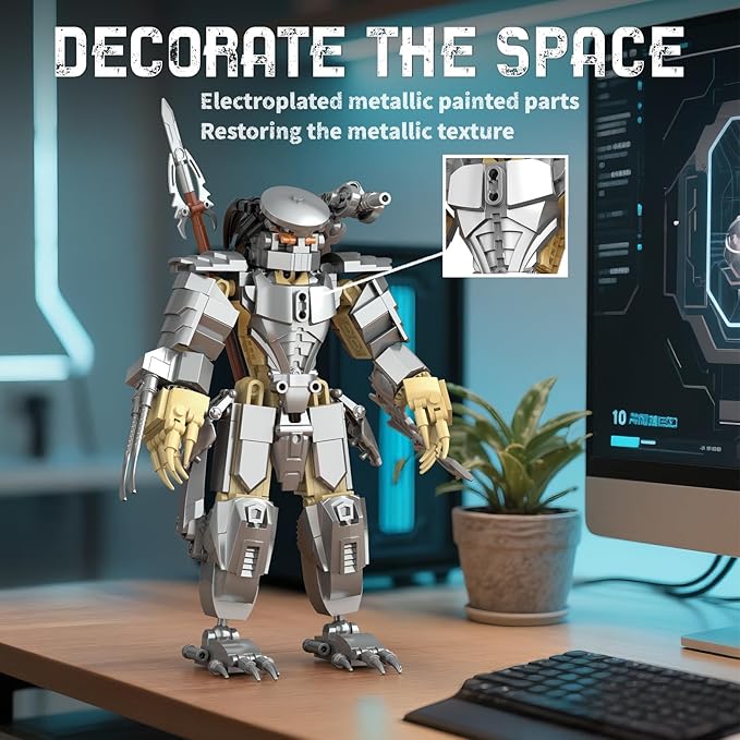 HIGH GODO Alien Mech Xenomorph Warrior Building Sets for Adult, Horror Action Figure Toy with Spears, Gifts for Boys Aged 8-14 for Birthdays Christmases Halloweens, 478 Pieces