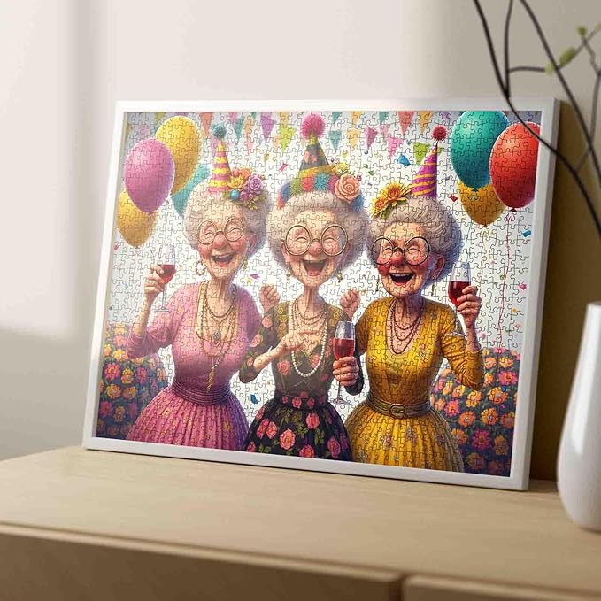 Three Grandma Jigsaw Puzzle 1000 Pieces for Adult Birthday Party Puzzles for Challenging Family Activity Games DIY Handwork Elderly Lady Art Puzzle Home Wall Decoration Unique Gifts 20x27 Inches
