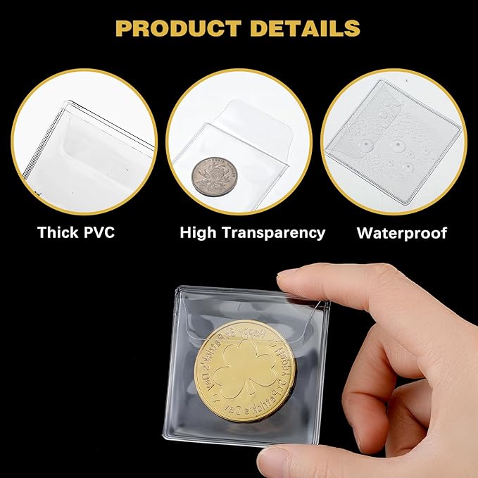 50 Pcs Plastic Coin Sleeves, 2.1 x 2.1 Inch Individual Coin Protector for Collectors