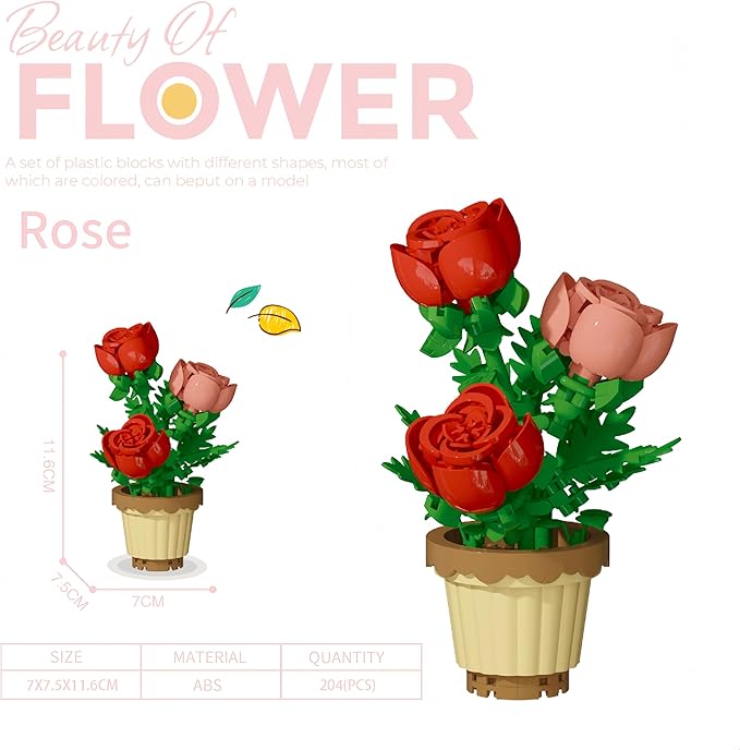 Party Favors for Kids, Tiny Plants Mini Flowers Building Blocks Set for Classroom Prize, Flowers Building Toy, Birthday Gifts for Boys Girls (Rose+Papaver rhoeas)