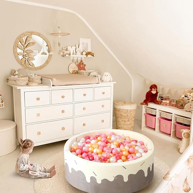 GOGOSO Ball Pit Balls for Toddlers Phthalate-Free BPA-Free Non-Toxic Crush Proof Soft Plastic Play Balls Baby Kids Shape Tent Pool Playhouse Playpen Party Decor,Creamy Pink Pearl Gold Clear,200PCS