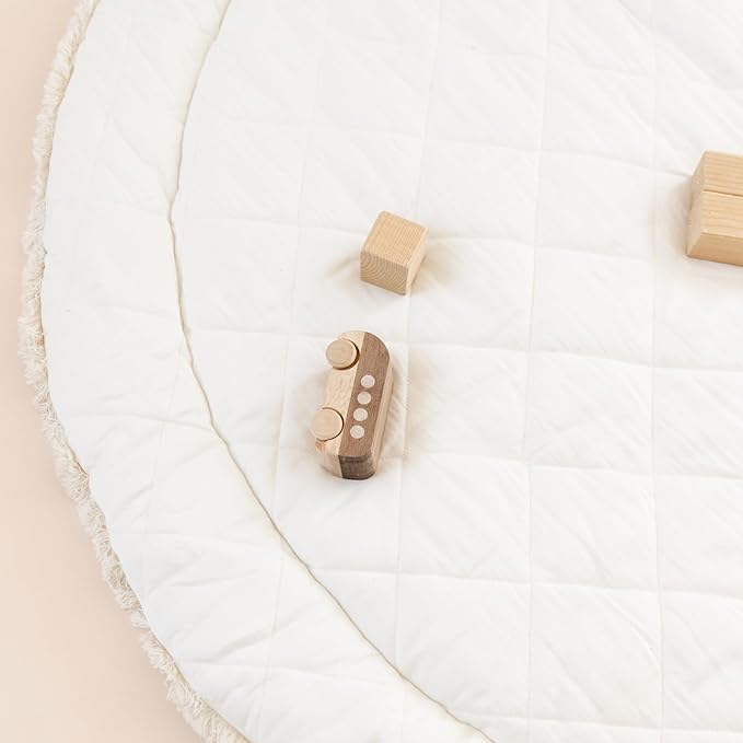 MakeMake Organics Organic Play Mat GOTS Certified Organic Cotton Nursery Floor Rug Washable Reversible Non Toxic Activity Mat Tummy Time Crawling Pad Thick Quilted (Round 48", Blossom)