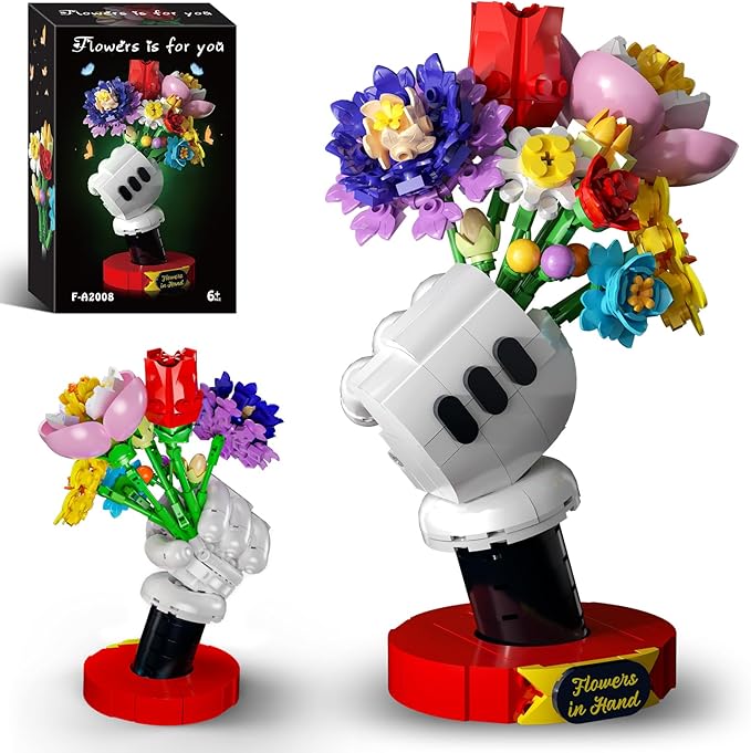 Floral Bouquet Building Set with Elegant Display Stand – Creative Artificial Flowers Kit for Home Decor, Mother’s Day & Valentine’s Gifts. Perfect for Ages 6+, a Thoughtful Present for Loved Ones!
