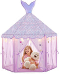 Princess Tent for Girls with Lights, Large Pretend Play Tent Castle w/Carry Bag & Stickers & Detachable Fishtail Top Indoor Outdoor, 67”x55” Ocean-Theme Kids Playhouse Gift for Toddler Age 3+