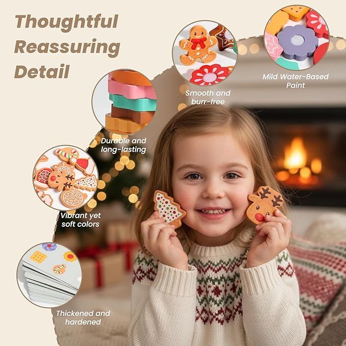 Slice and Bake Wooden Chrismas Cookie Play Food Set for Kids, Kitchen Toys Food Accessories for Toddlers, Pretend Play Baking Set for 3 4 5 Years Old Girls Boys Birthday Gifts