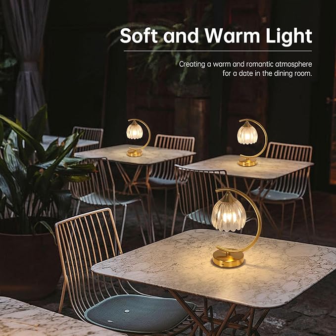 Cordless Table Lamp with 5200mAh Battery & Touch Control - 3 Adjustable Color Temperatures Bulb, Rechargeable Small Table Lamps for Living Room, Bedroom, Desk, Bedside (Transparent Tulip)