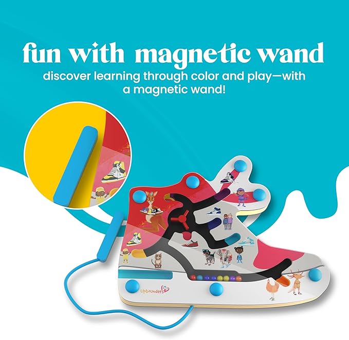 Upbounders Montessori Wooden Busy Board Magnetic Maze Toy for Toddlers 18+ Months (My Clever Kicks Busy Board)