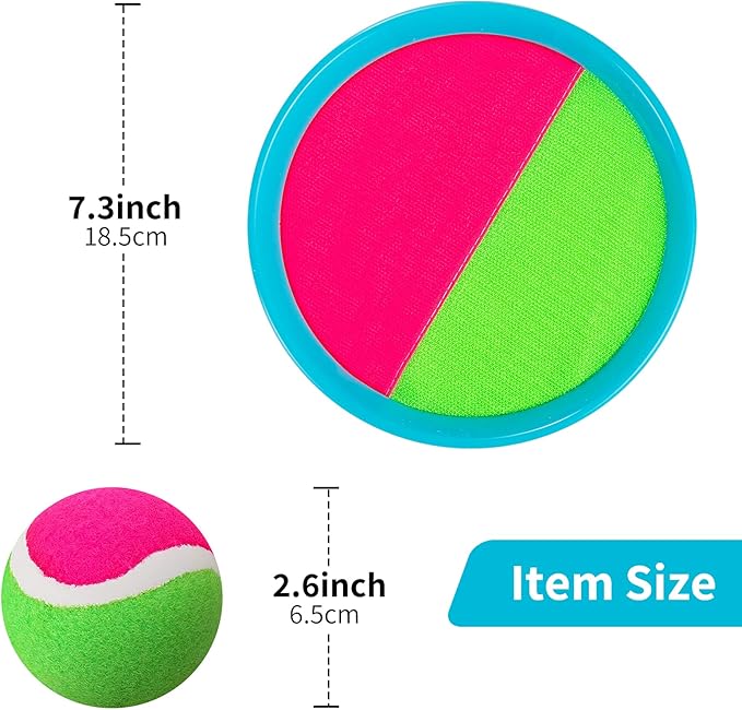 Beach Games, Outdoor Toys for Kids Ages 4-8, Toss and Catch Ball Set, with 4 Paddles 3 Balls, and 1 Storage Bag, Beach Toys Easter Gifts for Kids -2 Pink + 2 Blue