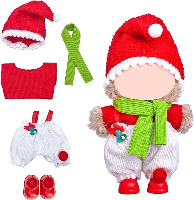 17cm Doll Clothes Set-Adorable Outfits for Dolls-Stylish Accessaries Christmas Clothing Dress-Up-Replaceable Collections, Includes—Christmas Hat+Top+Scarf +Jumpsuit+Shoes (Style H)