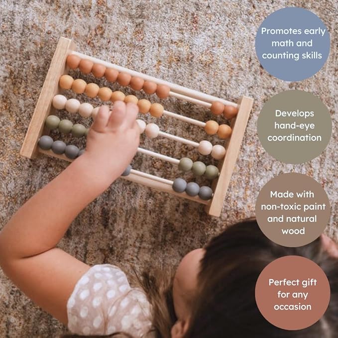 Boho Abacus - STEM Toy- Boho Nursery Decor and Playroom Decor- Math Toddler Toy with Beads- Montessori Toys - Aesthetic Modern Educational Wooden Toys