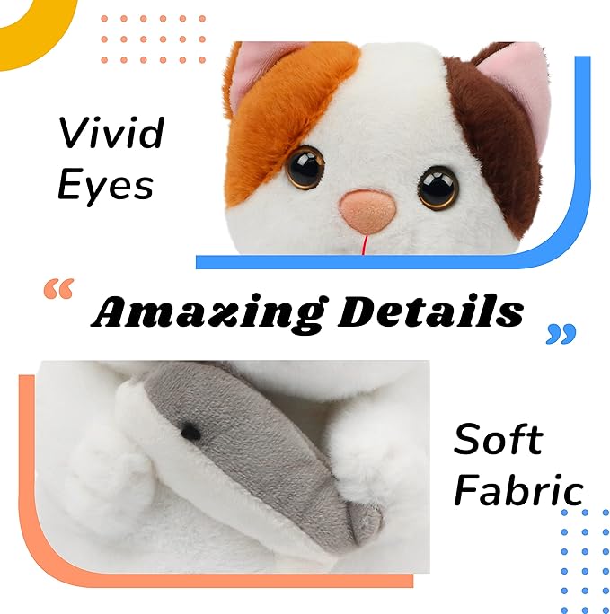 Hopearl Talking Kitty Repeats What You Say Cat with Fish Nodding Electric Interactive Animated Toy Speaking Plush Buddy Gifts for Toddlers, 7''