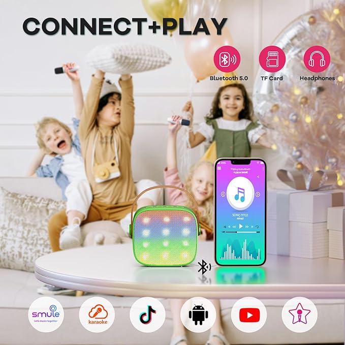 Mini Karaoke Machine for Kids Adults, Portable Bluetooth Speaker with 2 Wireless Microphones, Birthday Gifts Toys for Girls Boys Ages 3, 4, 5, 6, 7, 8, 9,10,11,12+ Years Old Toddler (Green)