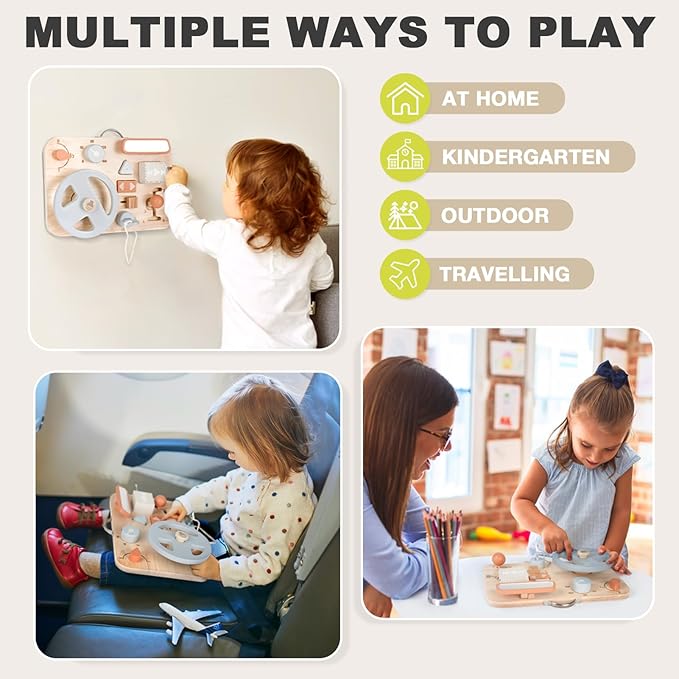 Vanplay Montessori Busy Board for Toddlers - Wooden Montessori Toys, Aesthetic Sensory Activity for Fine Motor Skills, Travel Busy Board Educational Sensory Toys for Boys and Girls