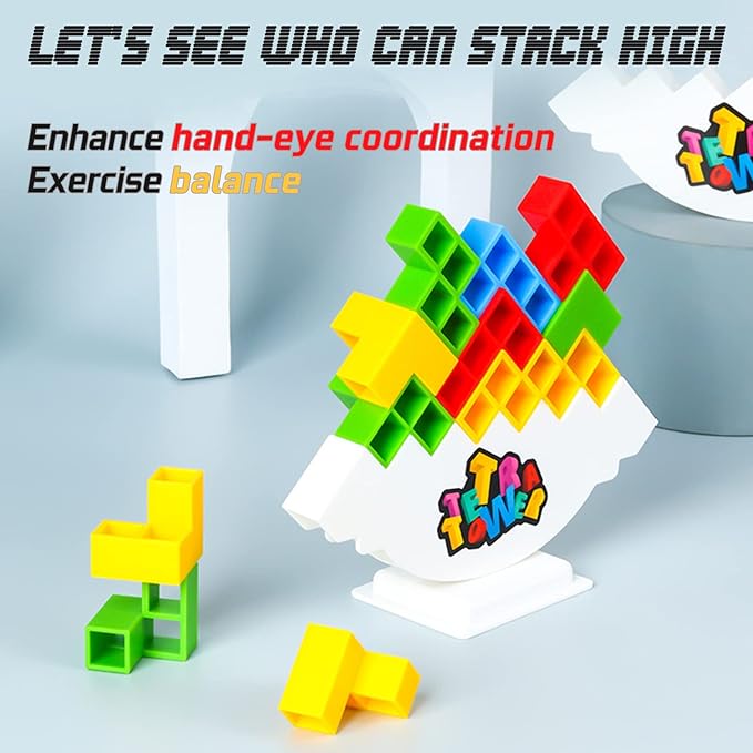48 Pcs Tetra Tower Balance Stacking Blocks Game, Board Games for 2 Players+ Family Games, Parties, Travel, Kids & Adults Team Building Blocks Toy